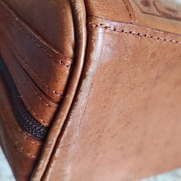 Force Ten Classic Floral Hand Tooled Leather Crossbody Bag Zip Closure Lined - Picture 8 of 14